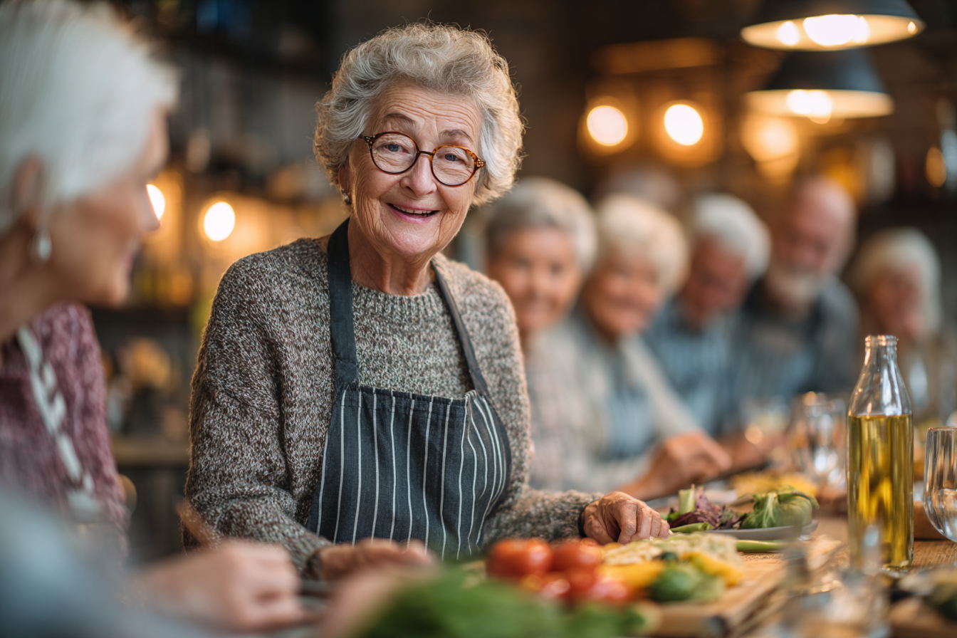 Щасливі старші люди готують здорову їжу